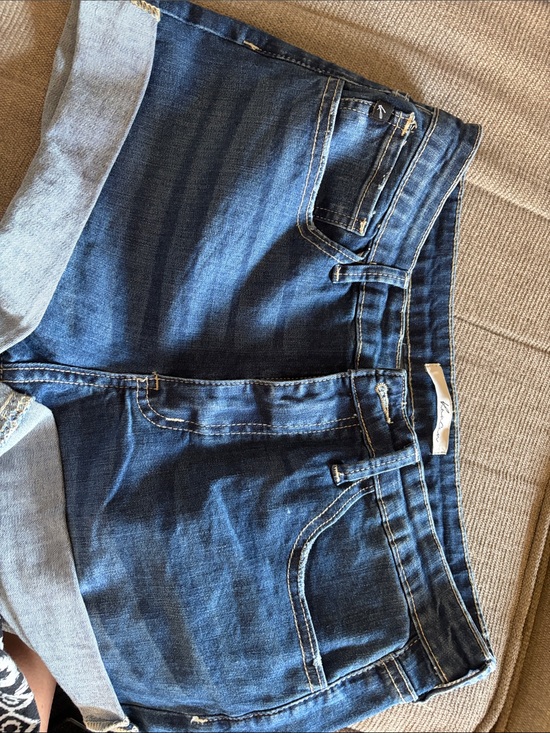 KanCan Pants - KanCan Dark Blue Rolled-Hem Denim Shorts